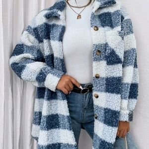 SHEIN Blue and White Sherpa Jacket
